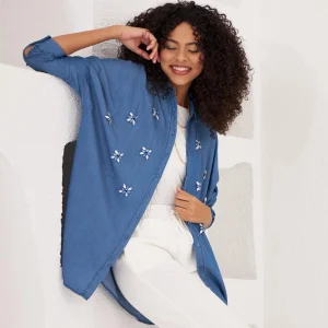 Chemise Chic en Denim avec Détails Cristalline