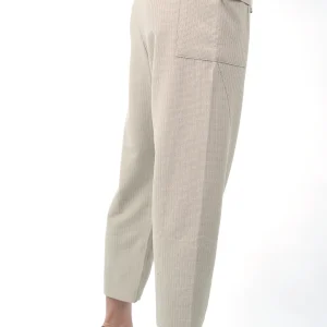 Pantalon Texturé Beige à Taille Nouée