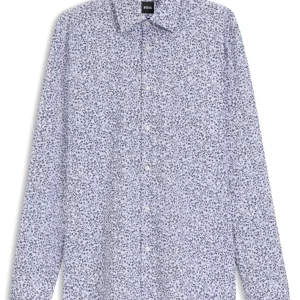 Chemise Manches Longues Ville Imprime Fleurs Bleu Moyen