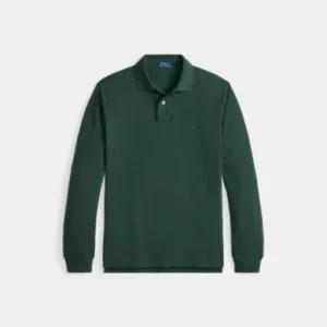 Polo Manches Longues Pique Mesh Slim Vert Fonce