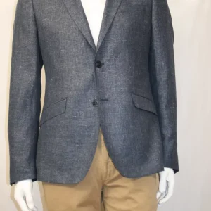 Veste Ville Faux Uni Lin Actu Bleu Moyen