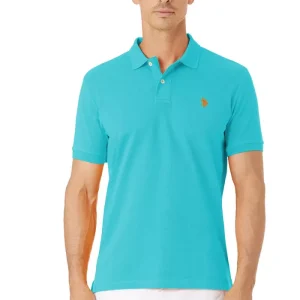 Polo Manches Courtes Pique Uni Bleu Clair