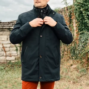 Grosse Piece Parka Nylon 3 Zips Blue Black Noir Fonce