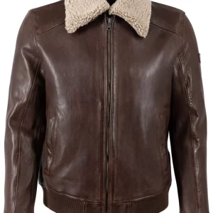 Cuir Blouson Agneau Bord Cote Beige Fonce