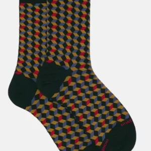 Accessoire Chaussettes Cubes Coton Vert Fonce