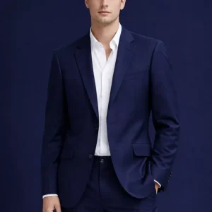 Costume 2 Pieces Toile Unie Las Bang Bleu Fonce