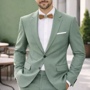 Costume 2 Pieces Toile Unie Las Bang Vert Moyen