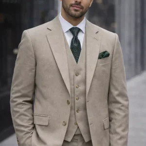 Costume 2 Pieces Toile Lin Las Bang Beige Moyen