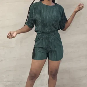 Ensemble Vert Emeraude Plissé Chic