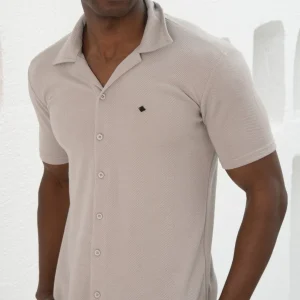 Polo Shirt Chic en Coton Texturé-Grise