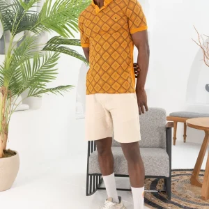 Chemise Polo Orange à Motifs Géométriques