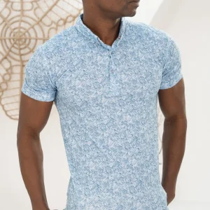 Polo Shirt Tropicale en Tissu Texturé Bleu