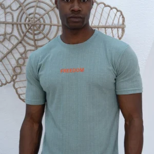 T-Shirt "FREEDOM" en Coton Texturé Vert