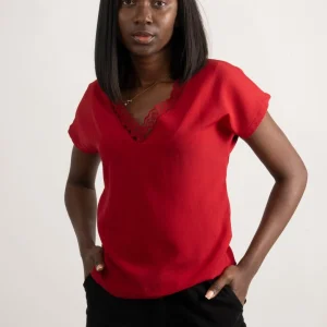 Blouse Chic Rouge avec Dentelle Délicate