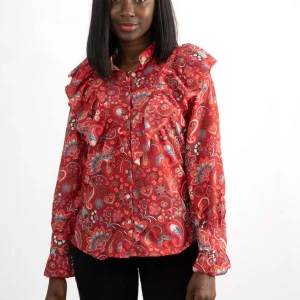 Chemise Rouge Bohème à Motif Paisley