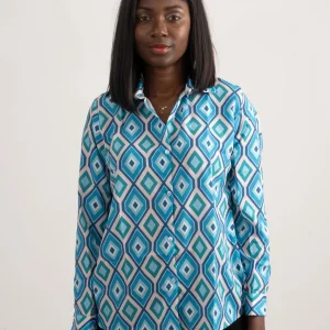 Chemise Élégante à Motif Géométrique Turquoise