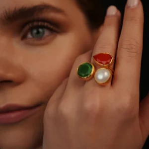 Bague "Crystal Cascade" Perle-Vert-Rouge