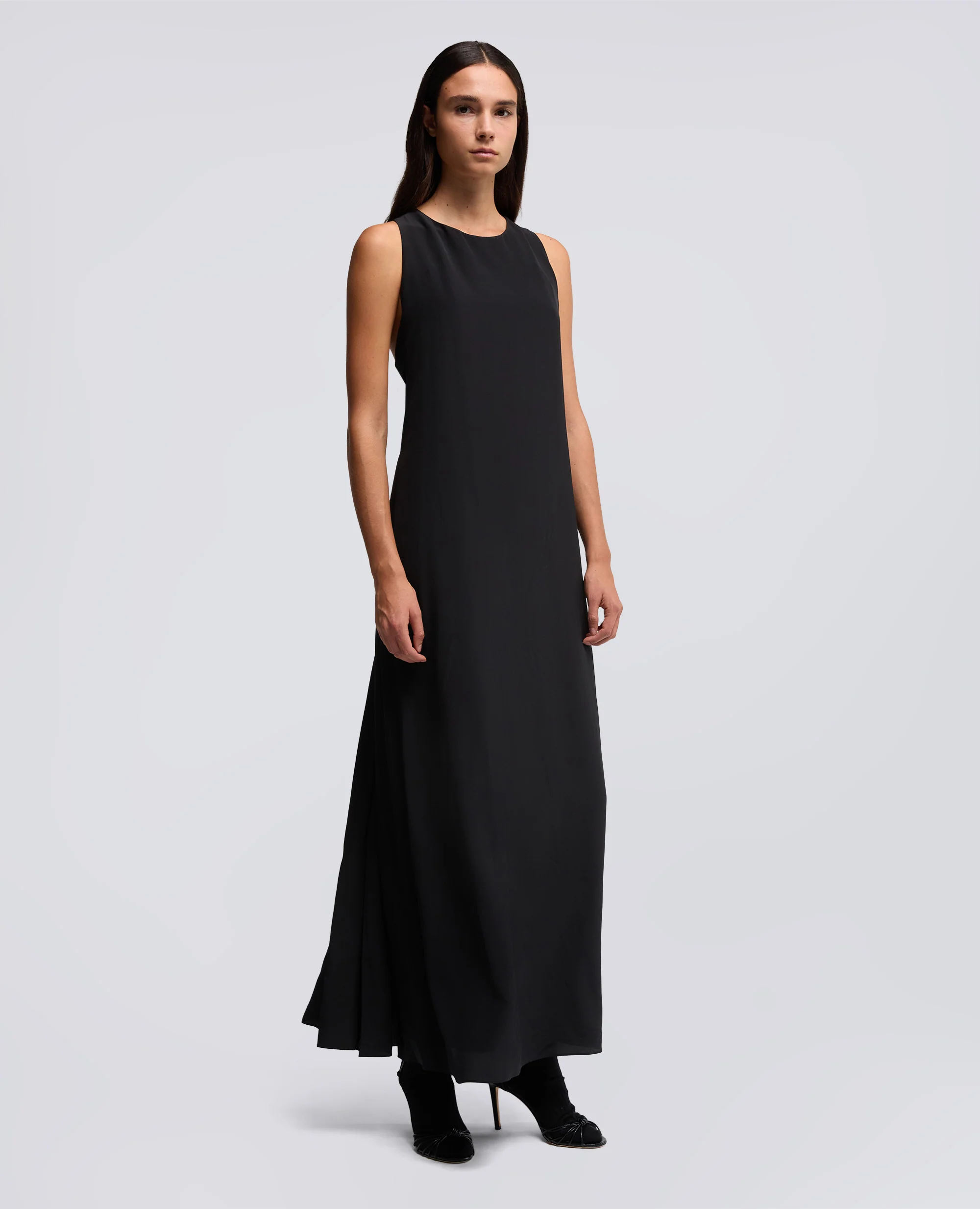 ABITO LUNGO IN SETA CON FIOCCO - NERO – Image 2