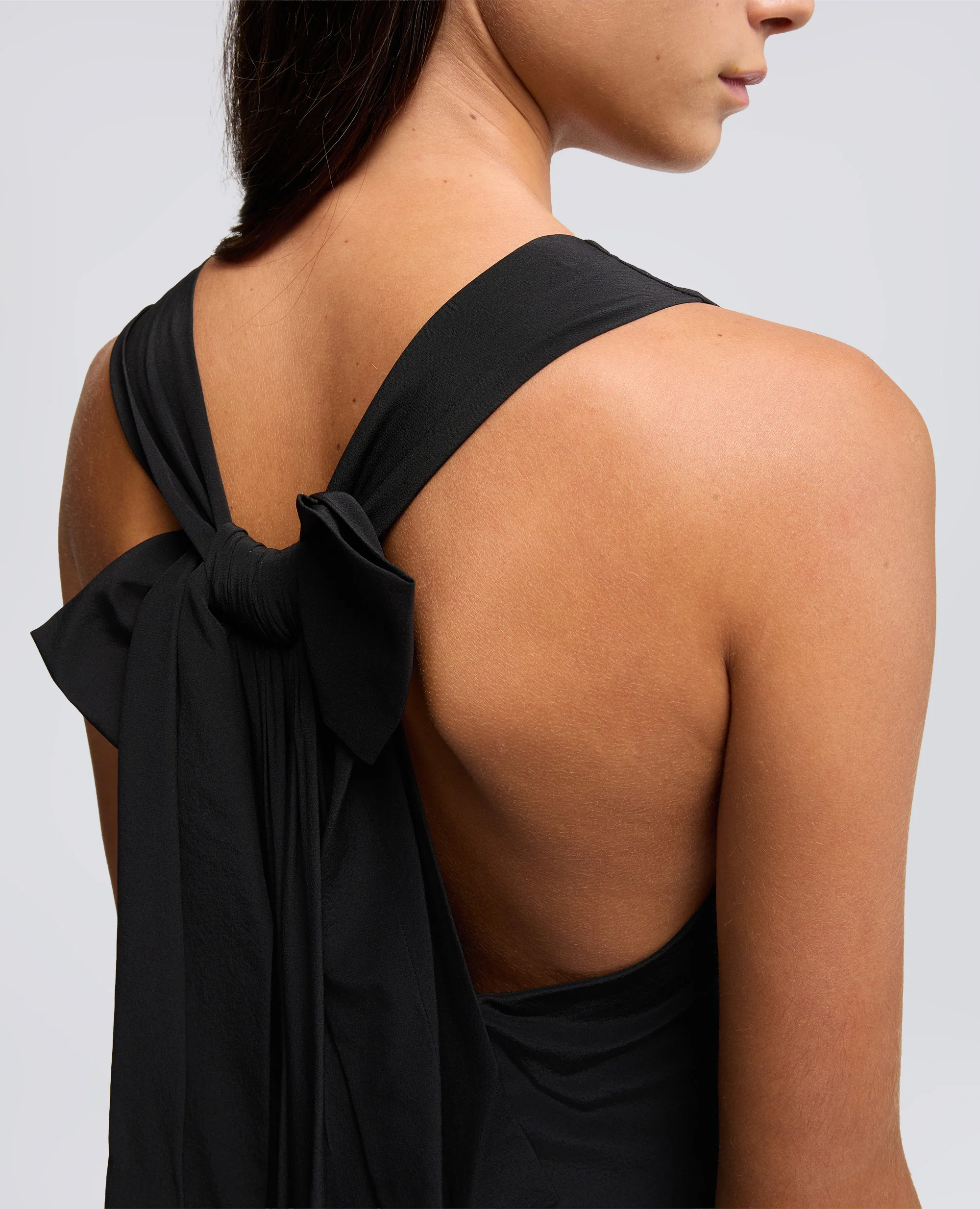 ABITO LUNGO IN SETA CON FIOCCO - NERO – Image 4