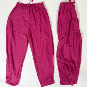 Pantalon Sarouel Rose Aéré à Fentes Latérales